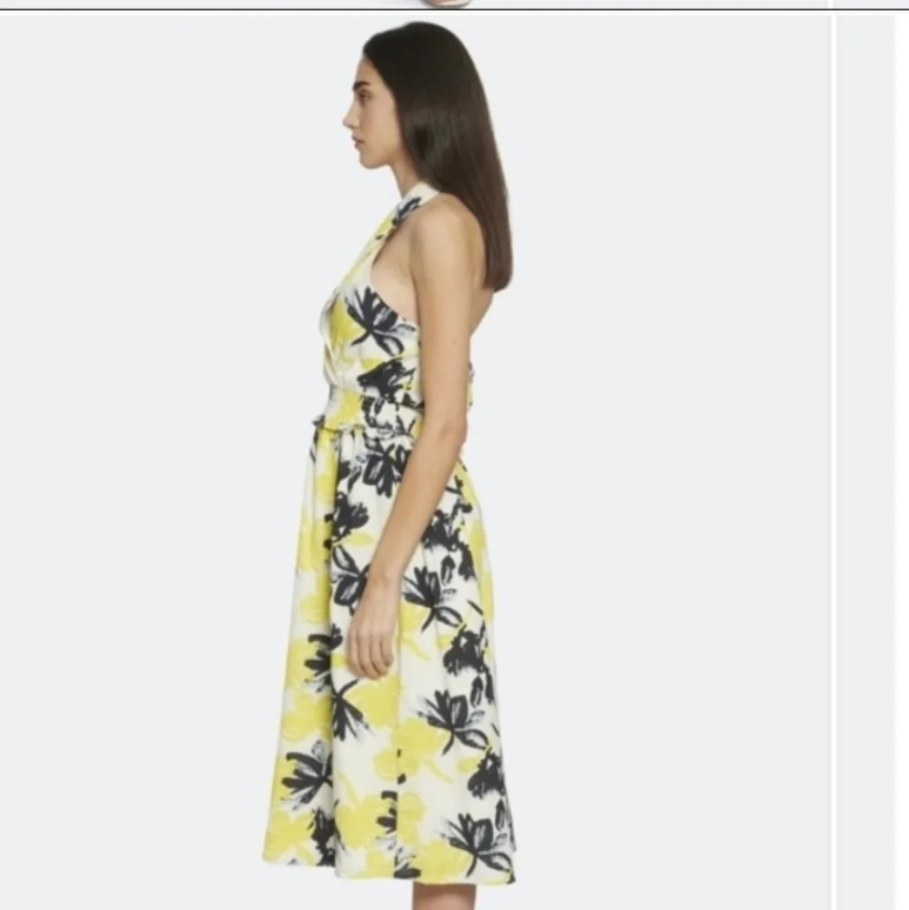 Walter Baker Yellow and Black Floral Halter Top Midi Dress Size Medium - Picture 3 of 10